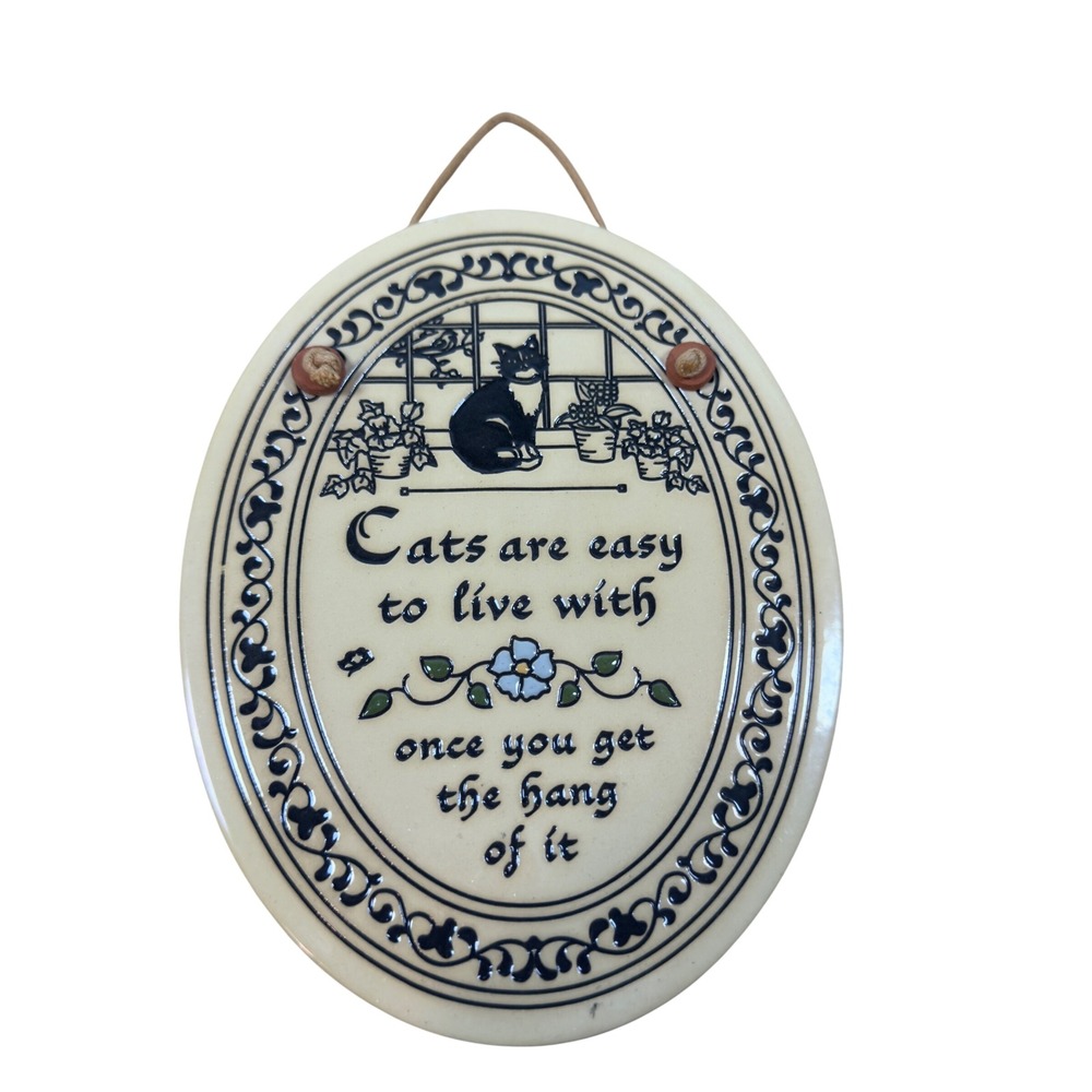 Trinity Pottery Ceramic Oval Wall Plaque Cats Are Easy To Live With Cat Decor